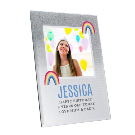 Personalised Rainbow 4x4 Glitter Glass Photo Frame: 4 - Photo Frames By Gift Moments
