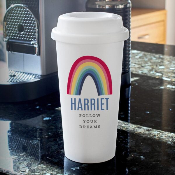Personalised Rainbow Insulated Reusable Eco Travel Cup: 2 - Travel Mugs By Gift Moments