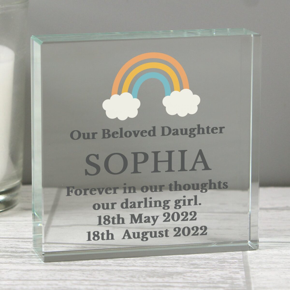 Personalised rainbow memorial crystal token