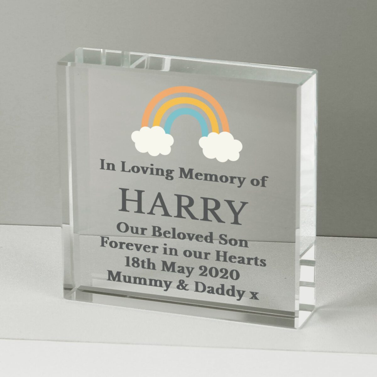 Personalised rainbow memorial crystal token