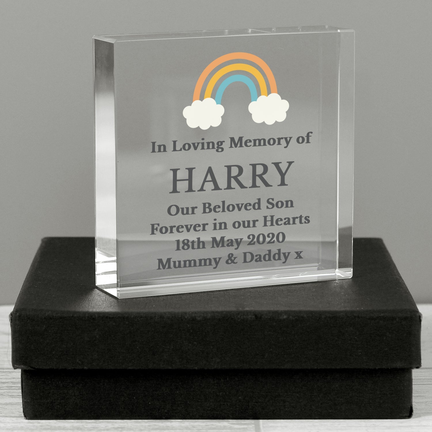 Personalised rainbow memorial crystal token