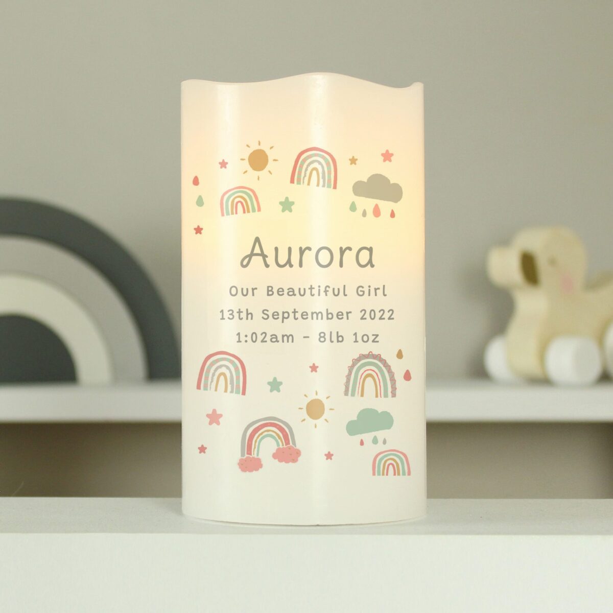 Personalised Rainbow Night Light LED Candle: 3 - LED Lighting By Gift Moments