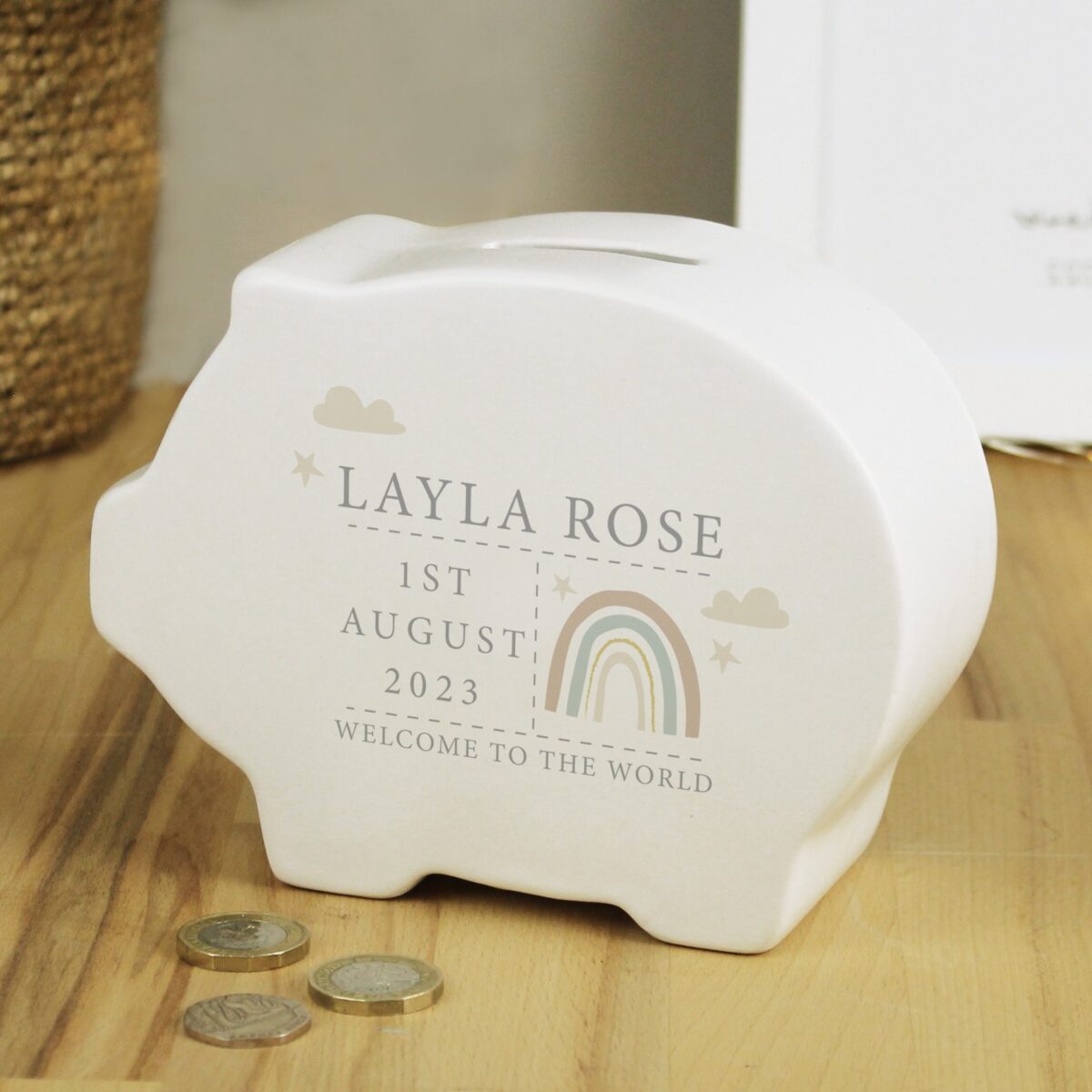 Personalised Rainbow Piggy Bank: 4 - Money Boxes By Gift Moments