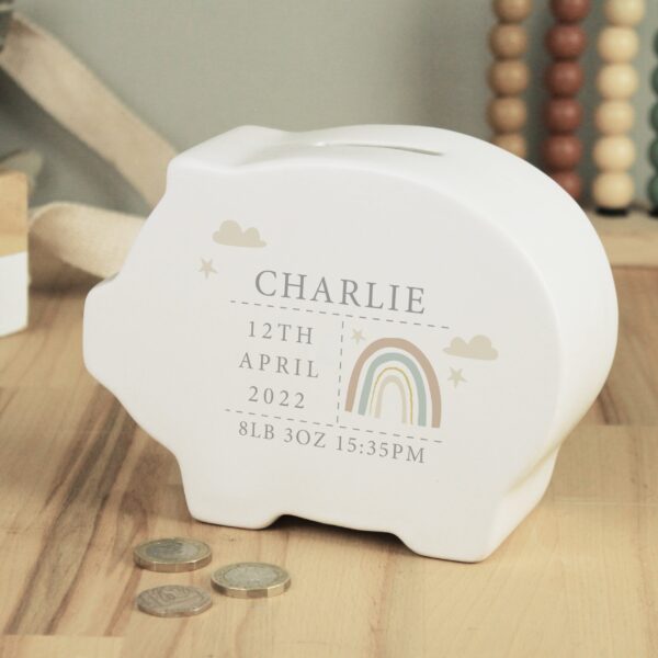 Personalised Rainbow Piggy Bank: 2 - Money Boxes By Gift Moments