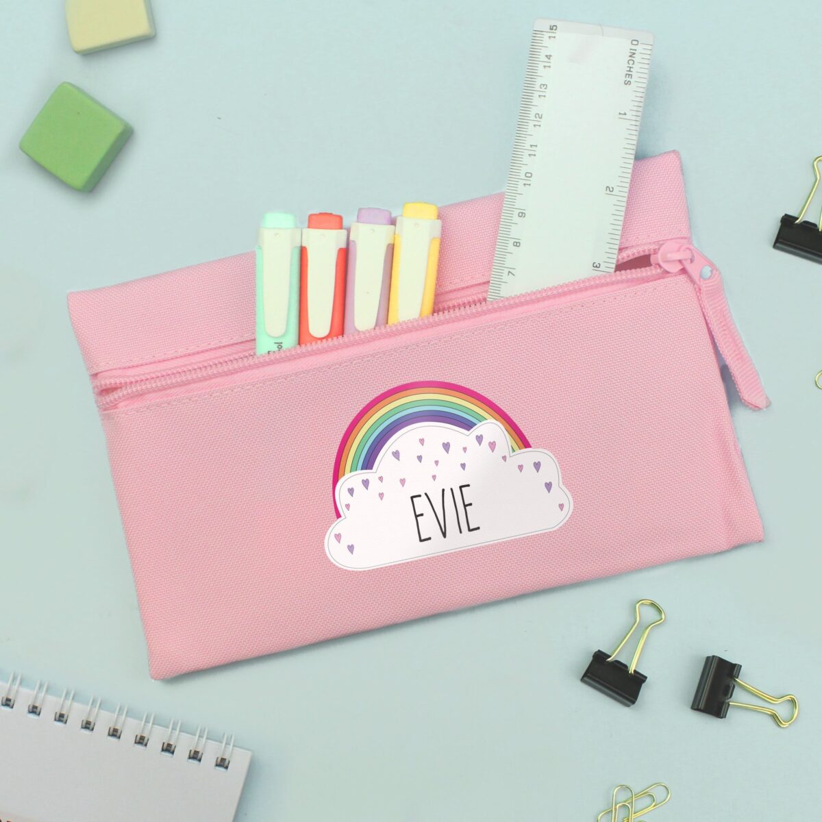 Personalised rainbow pink pencil case