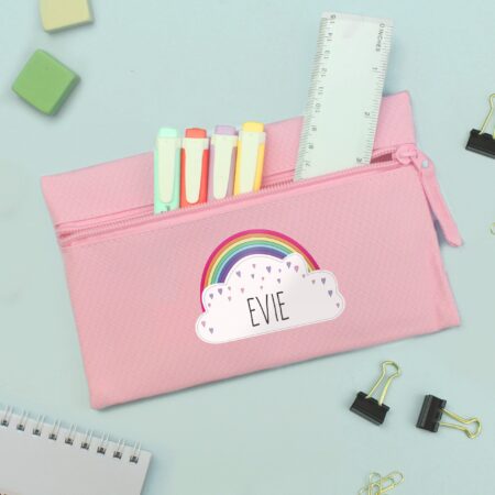 Personalised rainbow pink pencil case