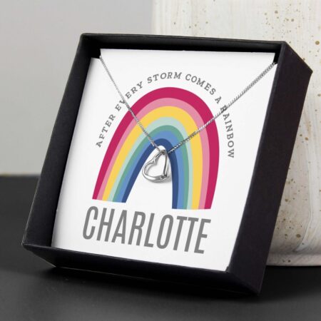 Personalised Rainbow Sentiment Silver Tone Necklace and Box: 1 - Necklaces By Gift Moments