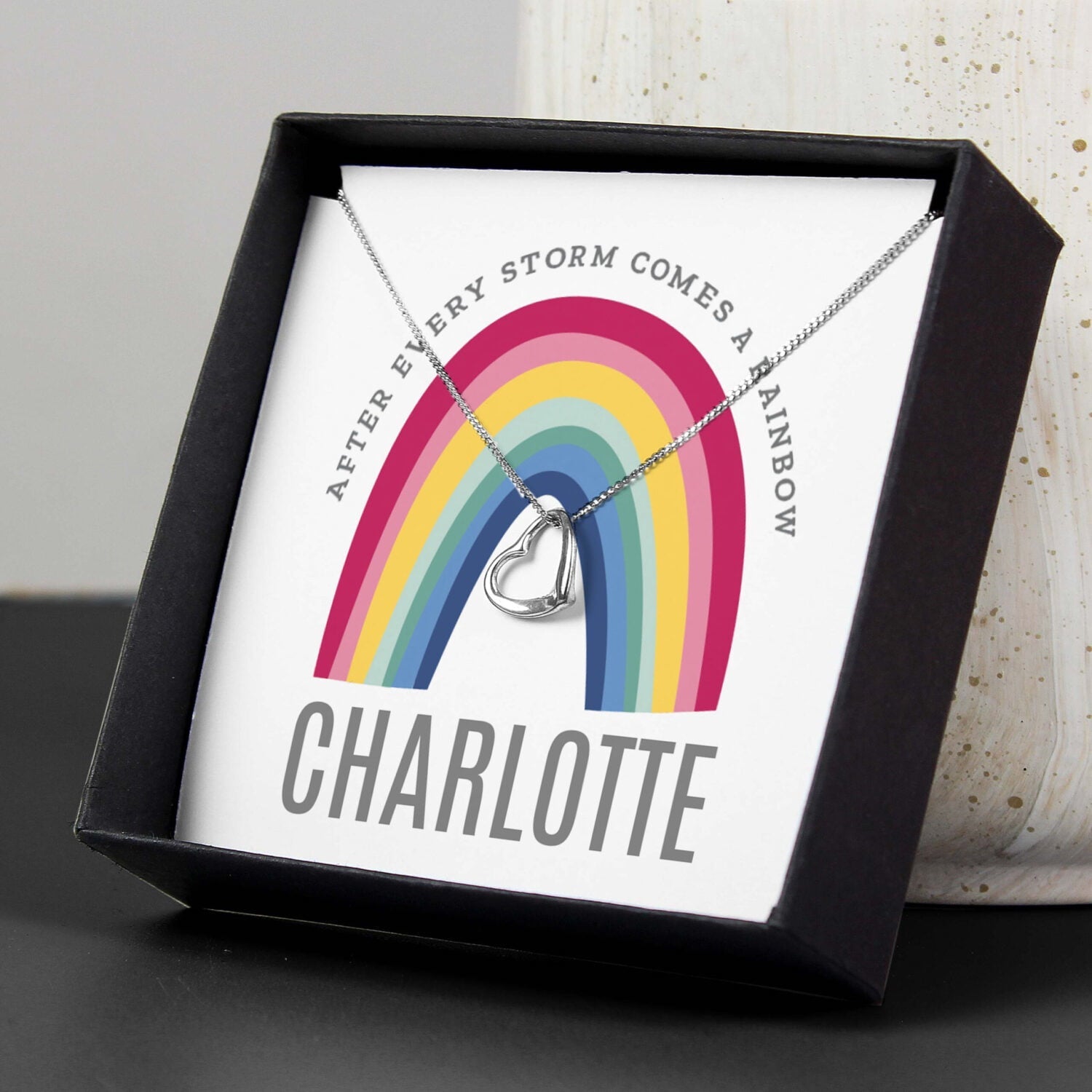 Personalised Rainbow Sentiment Silver Tone Necklace and Box: 1 - Necklaces By Gift Moments