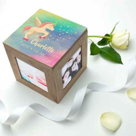 Personalised Rainbow Unicorn Photo Cube: 1 - Photo Cubes By Gift Moments