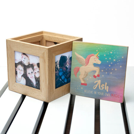 Personalised Rainbow Unicorn Photo Cube: 2 - Photo Cubes By Gift Moments