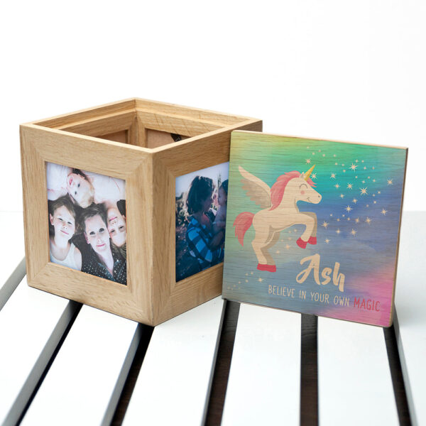 Personalised Rainbow Unicorn Photo Cube: 2 - Photo Cubes By Gift Moments