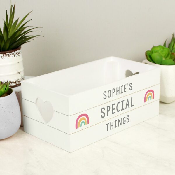 Personalised Rainbow White Wooden Crate: 2 - Storage By Gift Moments