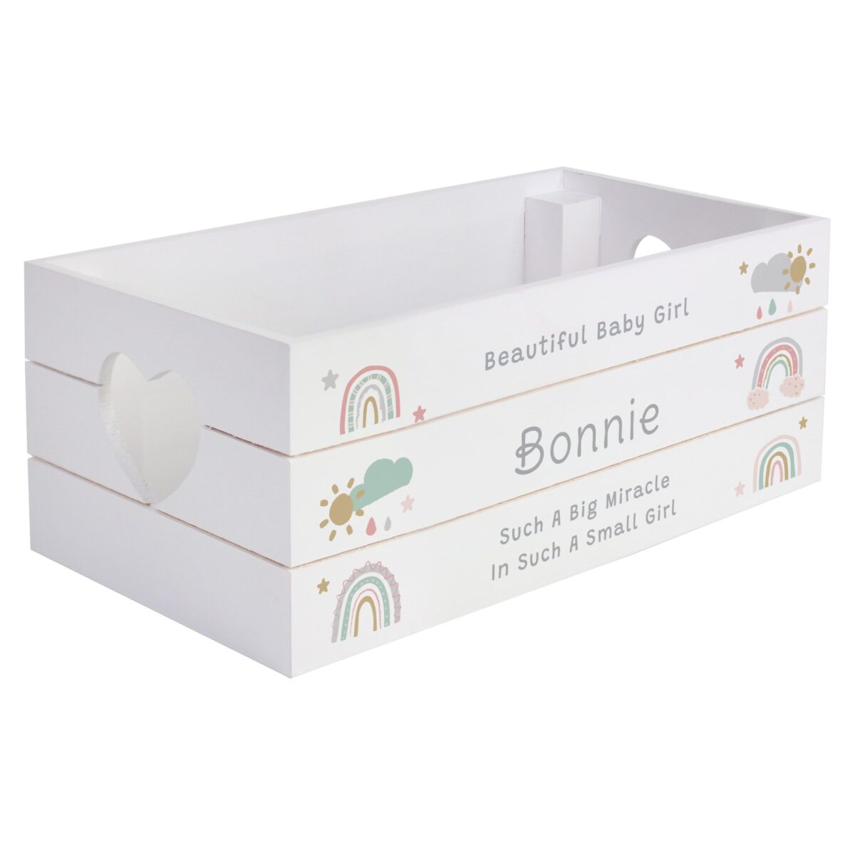 Personalised Rainbow White Wooden Crate: 4 - Storage By Gift Moments