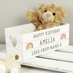 Personalised Rainbow White Wooden Crate: 1 - Storage By Gift Moments