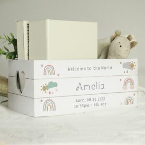 Personalised Rainbow White Wooden Crate: 2 - Storage By Gift Moments