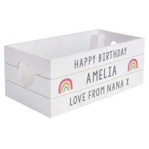 Personalised Rainbow White Wooden Crate: 5 - Storage By Gift Moments