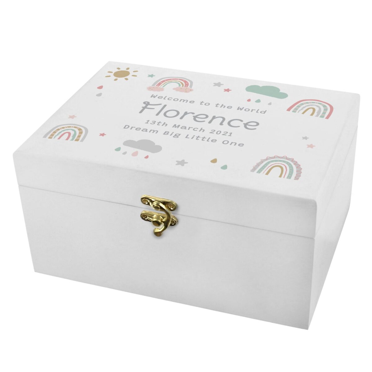 Personalised Rainbow White Wooden Keepsake Box: 6 - Keepsake Boxes By Gift Moments