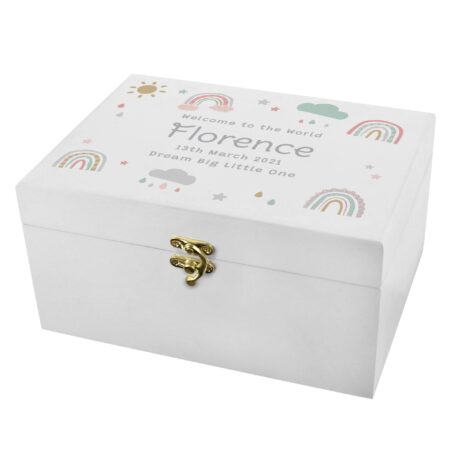 Personalised Rainbow White Wooden Keepsake Box: 6 - Keepsake Boxes By Gift Moments