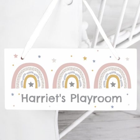 Personalised rainbow wooden sign