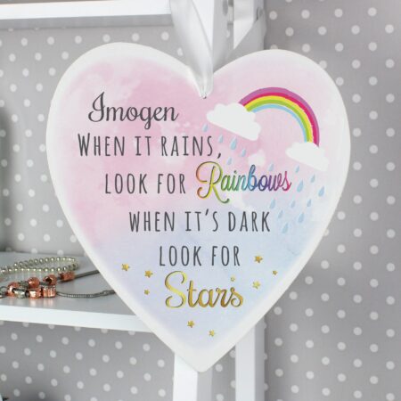Personalised Rainbows and Stars Large Wooden Heart Decoration: 1 - Decorations By Gift Moments