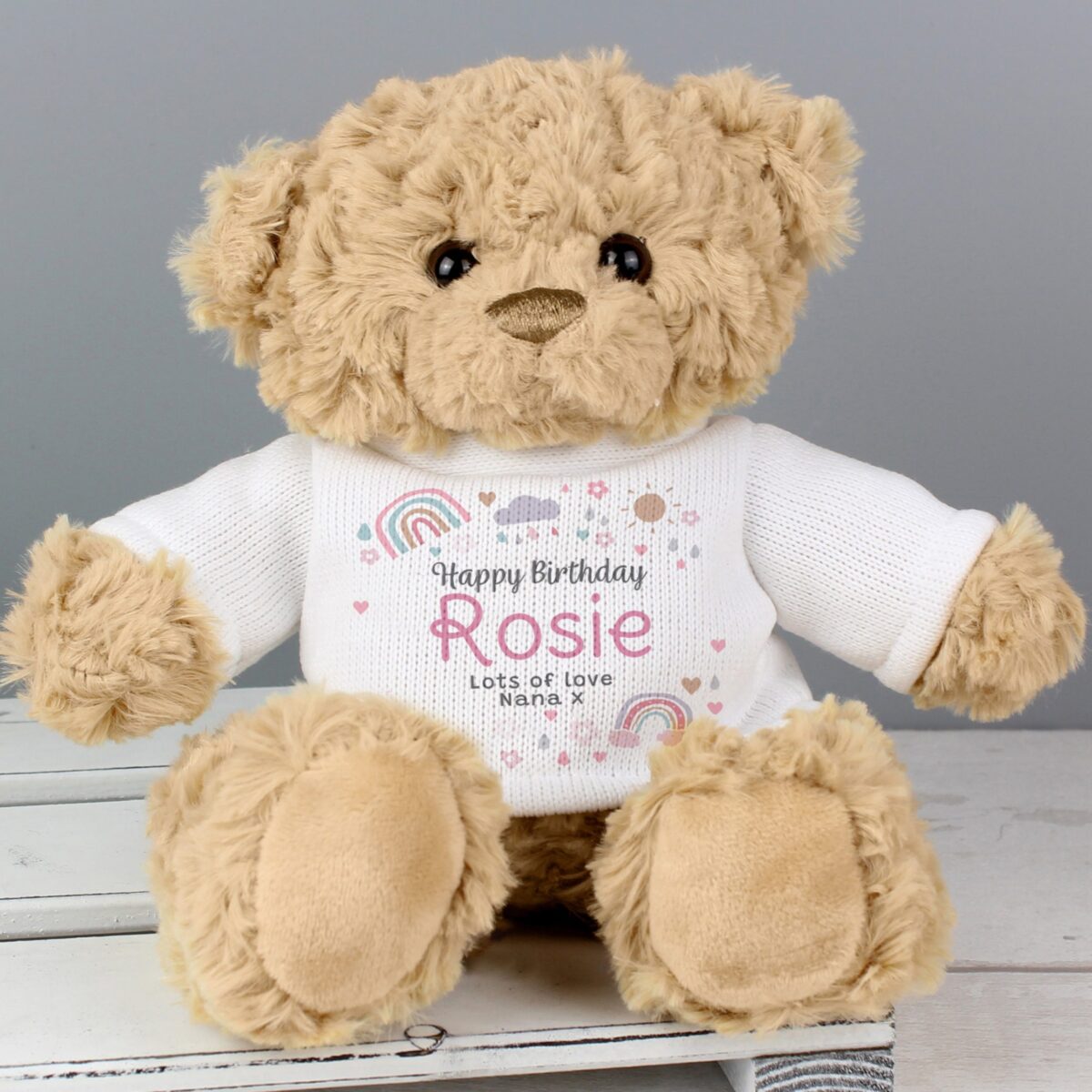 Personalised rainbows sunshine teddy bear