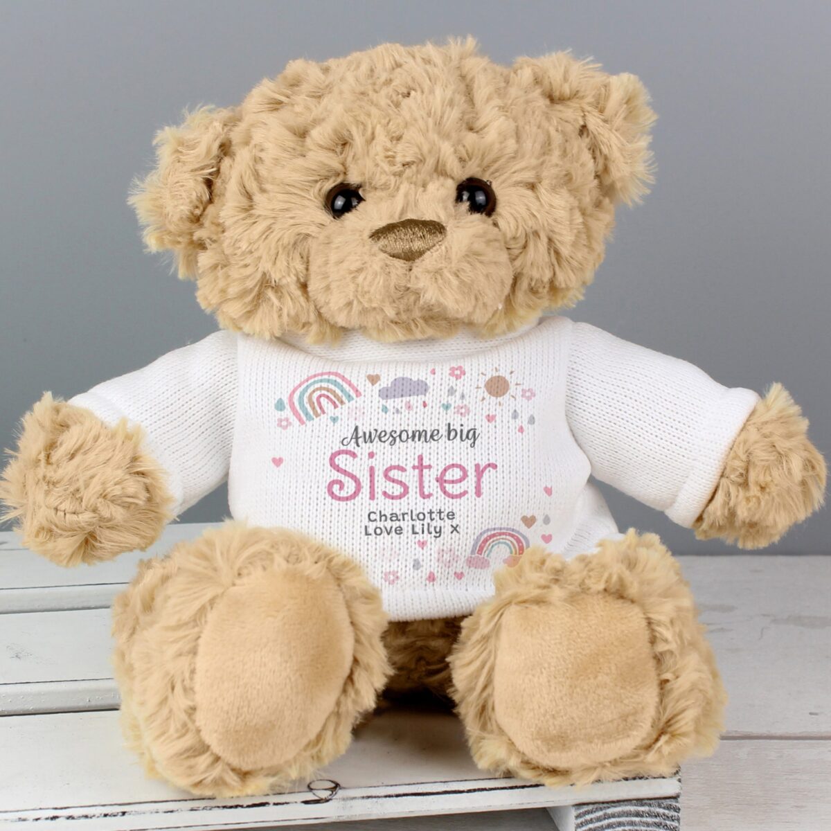 Personalised rainbows sunshine teddy bear