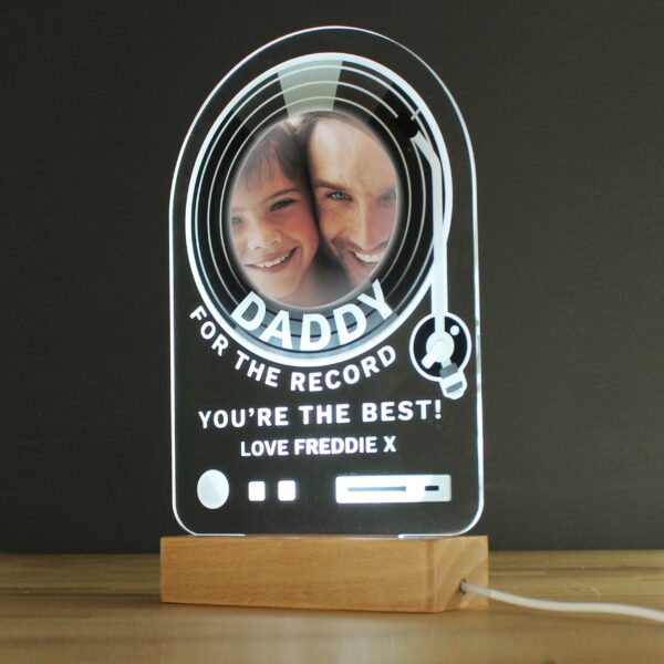 Personalised Record Photo Upload Wooden Based LED Light: 1 - LED Lighting By Gift Moments