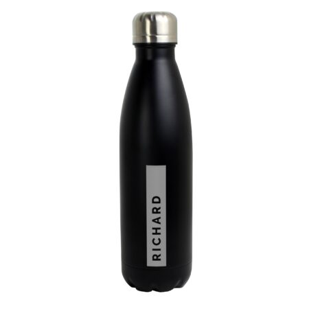 Personalised Rectangle Black Metal Insulated Drinks Bottle: 5 - Water Bottles By Gift Moments