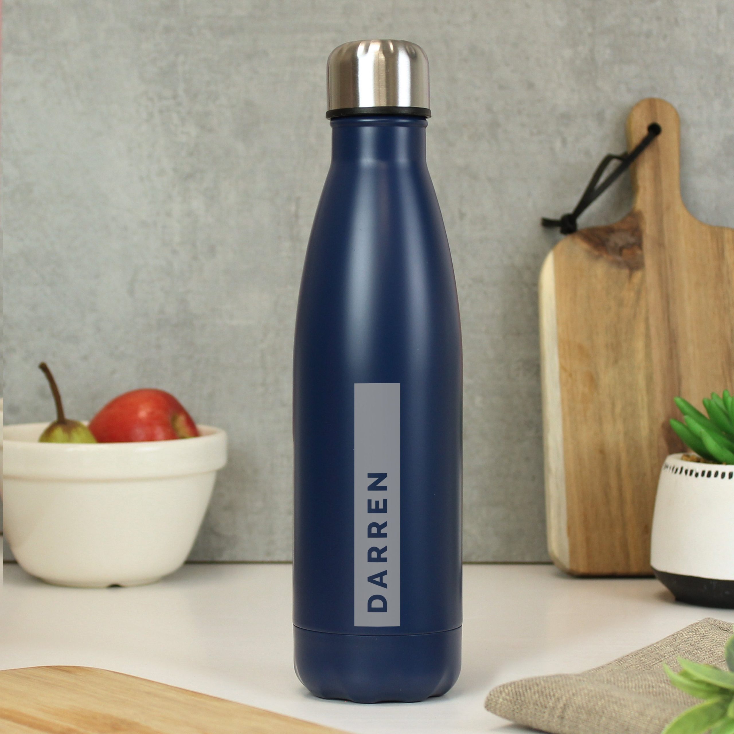 Personalised Rectangle Navy Metal Insulated Drinks Bottle: 1 - Water Bottles By Gift Moments