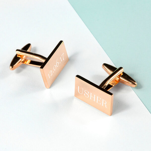 Personalised Rectangle Rose Gold Plated Cufflinks: 2 - Cufflinks & Tie Slides By Gift Moments