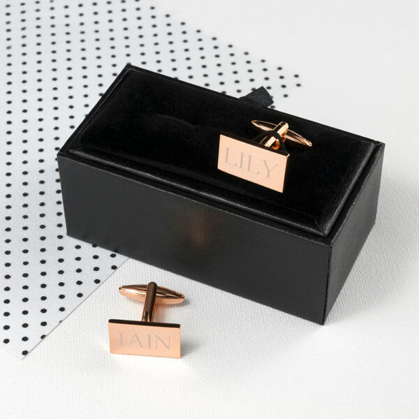 Personalised Rectangle Rose Gold Plated Cufflinks: 1 - Cufflinks & Tie Slides By Gift Moments
