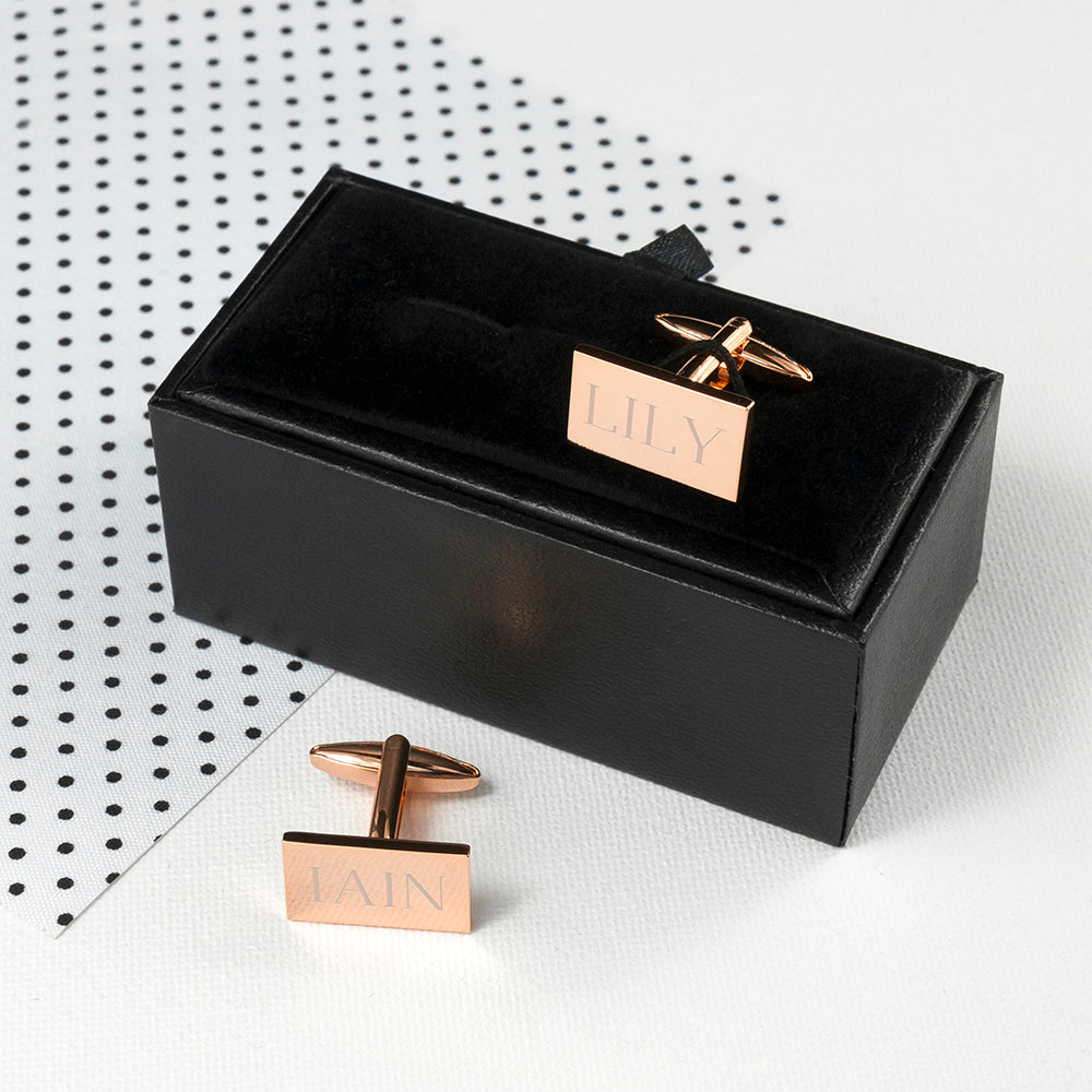 Personalised Rectangle Rose Gold Plated Cufflinks: 1 - Cufflinks & Tie Slides By Gift Moments