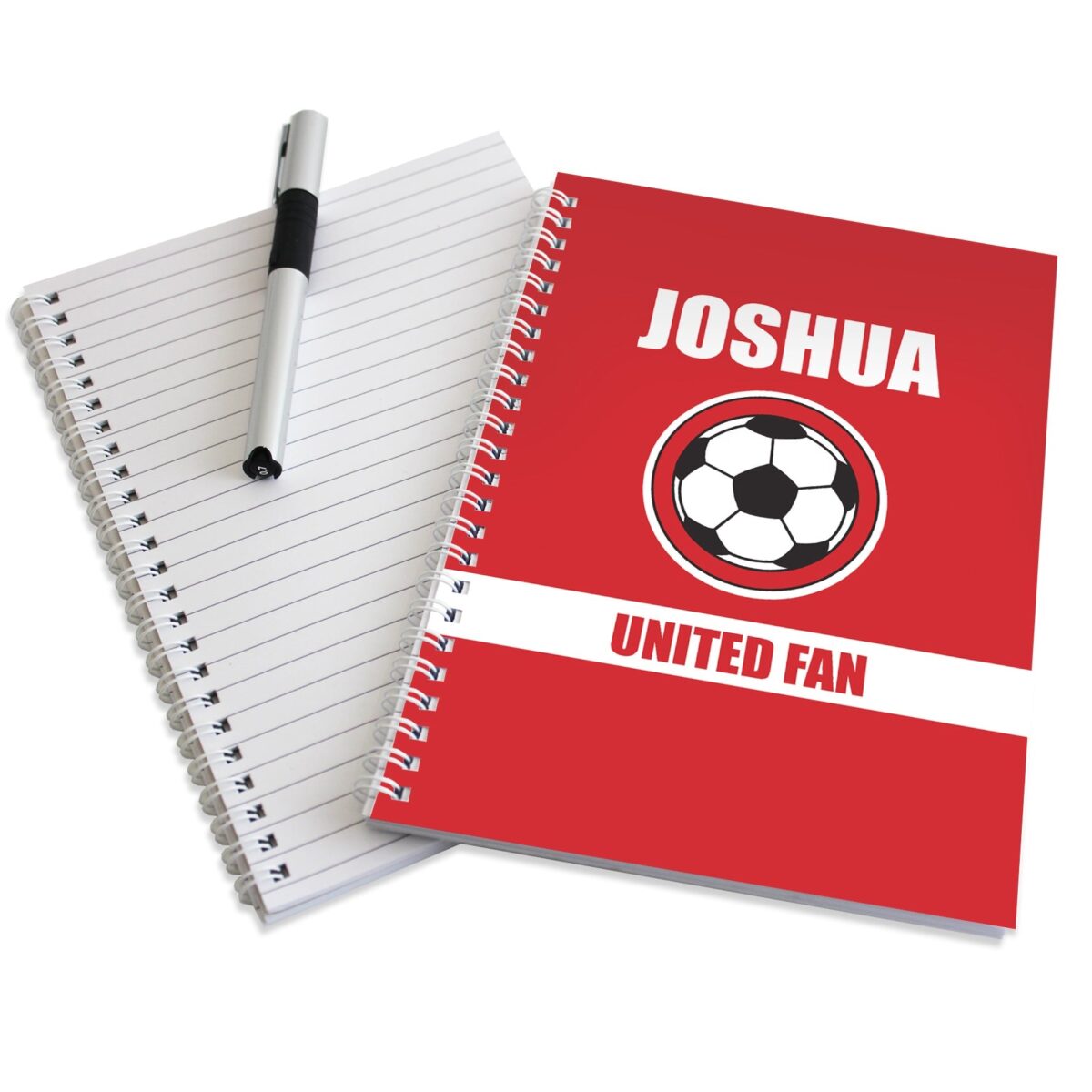 Personalised red football fan a5 notebook
