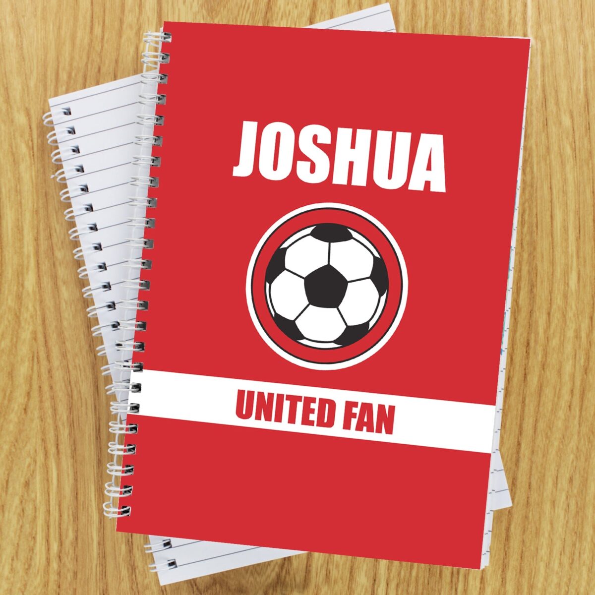 Personalised red football fan a5 notebook