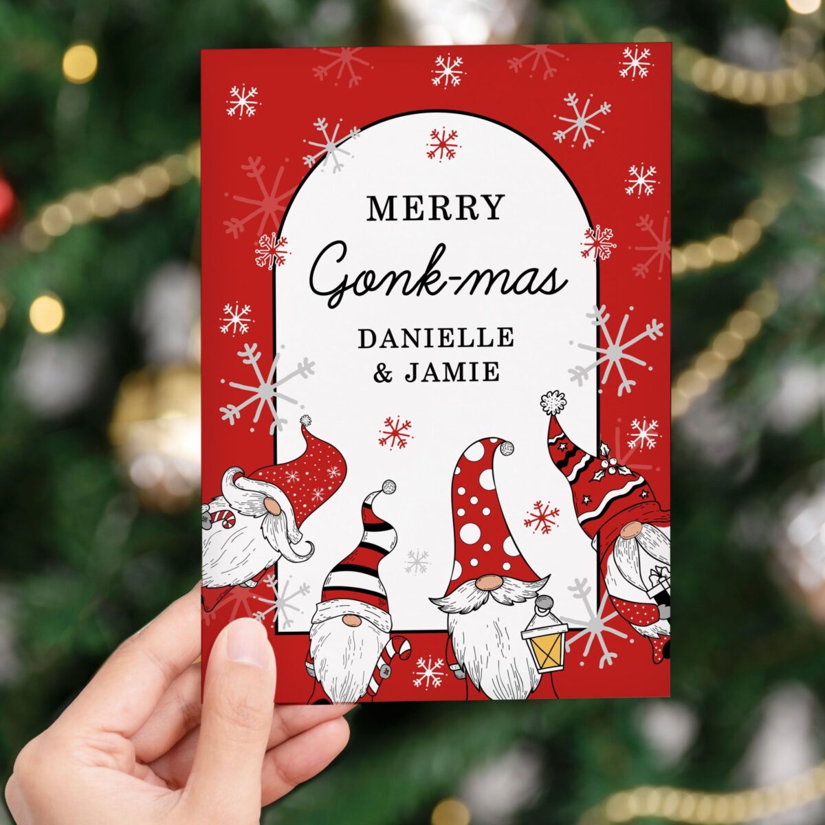 Personalised Red Gonks Christmas Card: 1 - Greeting Cards By Gift Moments