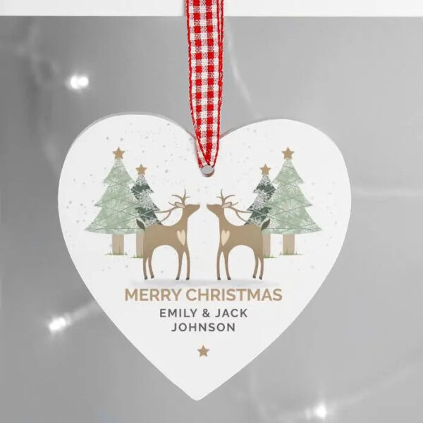 Personalised Reindeer Couple Wooden Heart Decoration: 2 - Christmas Decorations By Gift Moments