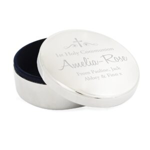 Personalised Religious Swirls & Hearts Round Trinket Box: 2 - Trinket Boxes By Gift Moments