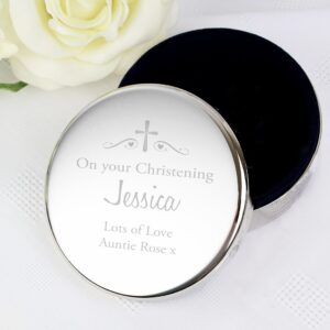 Personalised Religious Swirls & Hearts Round Trinket Box: 1 - Trinket Boxes By Gift Moments