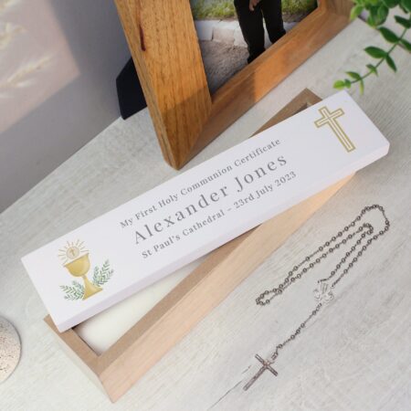 Personalised religious wooden certificate holder