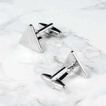 Personalised Rhodium Plated Triangle Cufflinks: 2 - Cufflinks & Tie Slides By Gift Moments