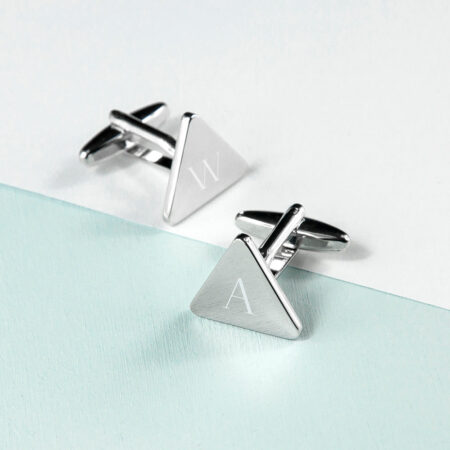 Personalised Rhodium Plated Triangle Cufflinks: 3 - Cufflinks & Tie Slides By Gift Moments