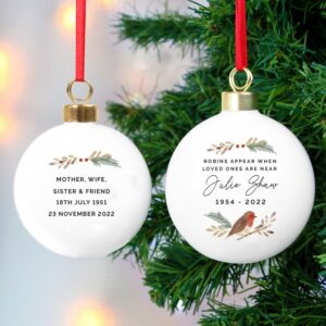 Personalised Robin Bauble: 2 - Christmas Baubles By Gift Moments