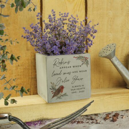 Personalised Robin Memorial Concrete Plant Pot: 3 - Pots & Planters By Gift Moments