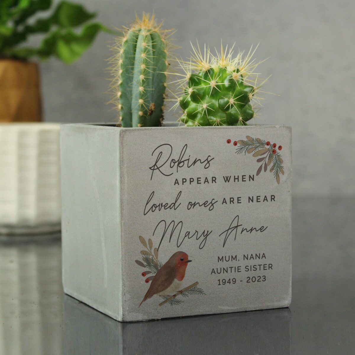 Personalised Robin Memorial Concrete Plant Pot: 2 - Pots & Planters By Gift Moments