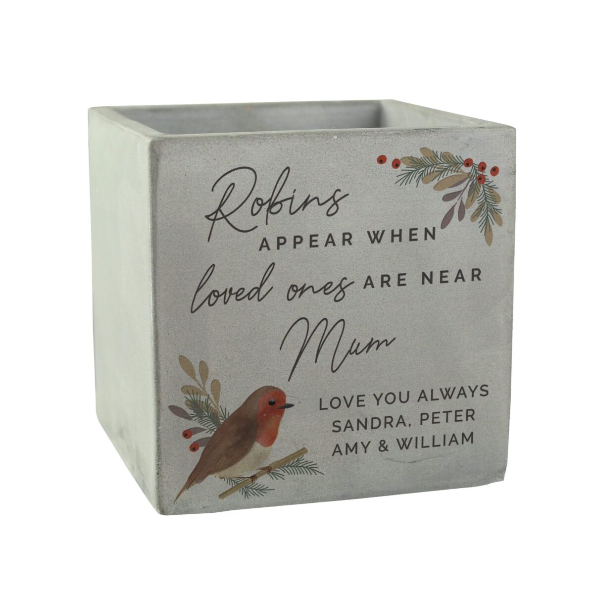 Personalised Robin Memorial Concrete Plant Pot: 5 - Pots & Planters By Gift Moments