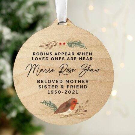 Personalised Robin Memorial Round Wooden Decoration: 3 - Decorations By Gift Moments