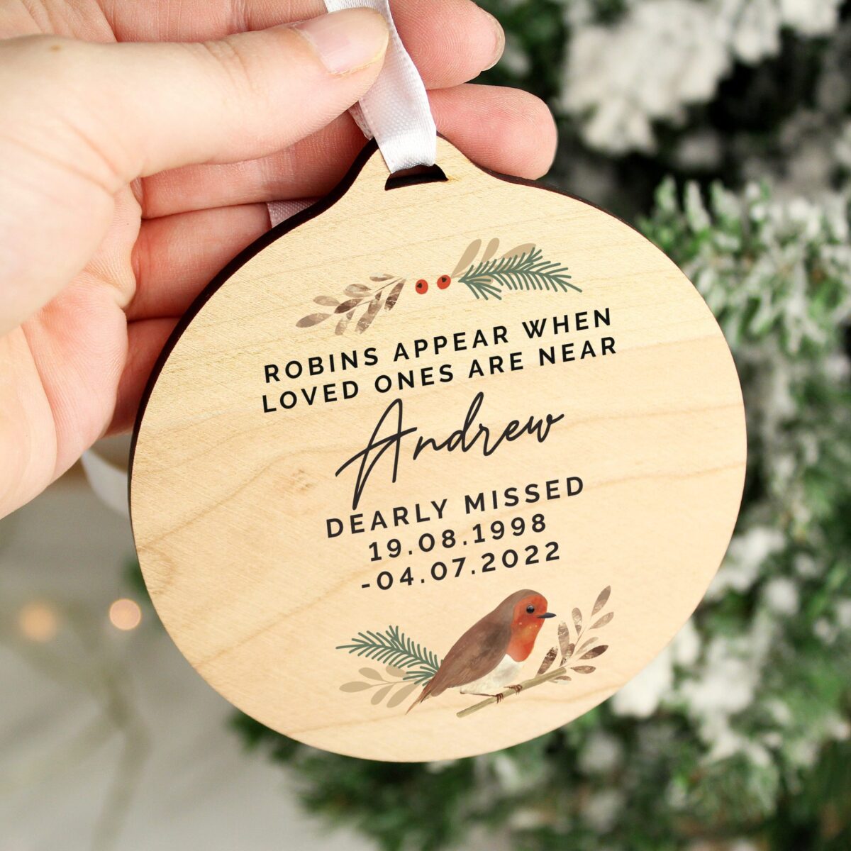 Personalised Robin Memorial Round Wooden Decoration: 1 - Decorations By Gift Moments