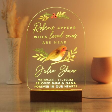 Personalised Robins Appear Wooden Based LED Light: 3 - LED Lighting By Gift Moments