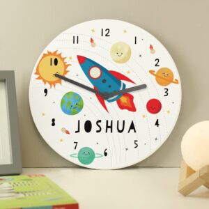 Personalised Rocket in Space Large Wooden Clock: 1 - Clocks By Gift Moments