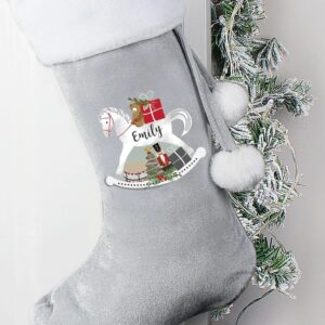 Personalised Rocking Horse Luxury Silver Grey Stocking: 1 - Christmas Stockings By Gift Moments